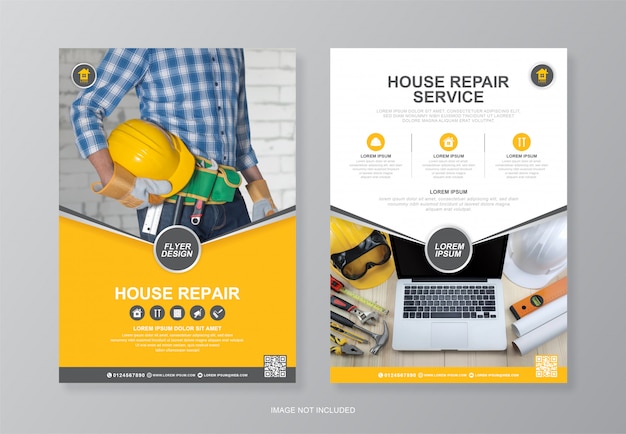 Corporate construction tools cover, rückseite a4 flyer design-vorlage und flache symbole