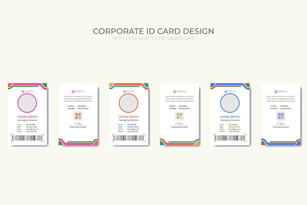 Corporate id card vorlage vektordesign mit 3 farbthemen