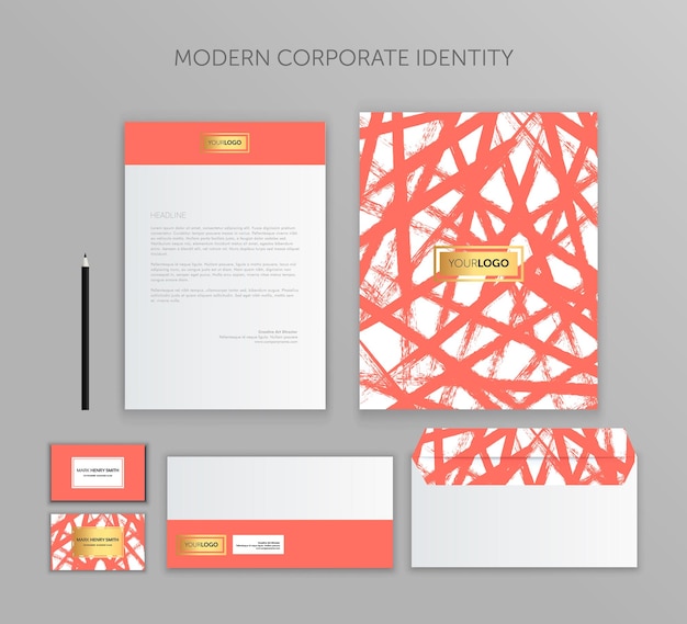 Vektor corporate identity design briefpapier mockup vektor megapack set trendy living coral