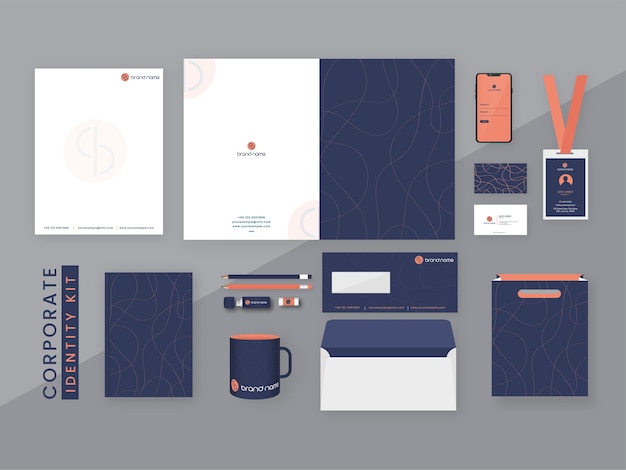 Corporate-identity-kits als briefkopf, bifold, broschüre, tagebuch, besuchsausweis, doppelseitiger umschlag, smartphone und andere artikel