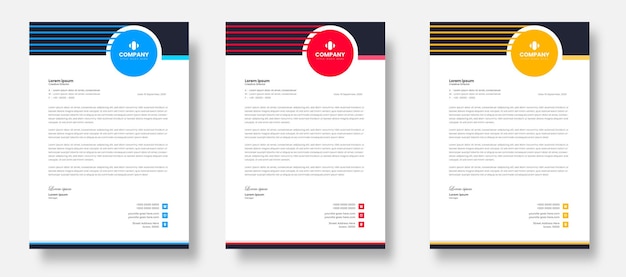 Corporate modern business briefkopf designvorlage mit gelber, blauer und roter farbe.