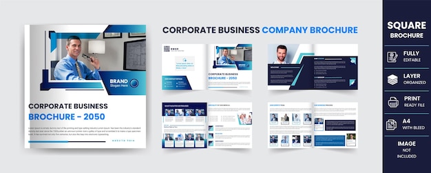 Corporate Square Business Broschüre Designvorlage 8 Seiten Jahresbericht und Deckblattdesign