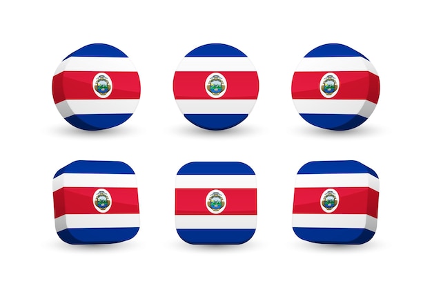 Costa rica flagge 3d-vektor-illustration schaltfläche flagge von costa rica isoliert auf weiss