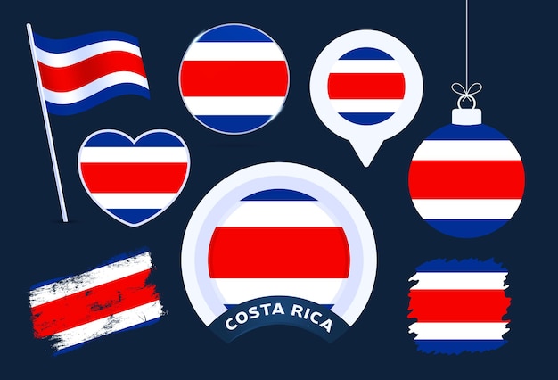 Vektor costa rica flaggenvektorsammlung. große auswahl an designelementen der nationalflagge in verschiedenen formen für öffentliche und nationale feiertage im flachen stil.