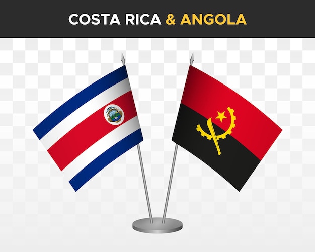 Costa rica vs angola tischflaggen mockup isolierte 3d-vektorillustration tischflaggen