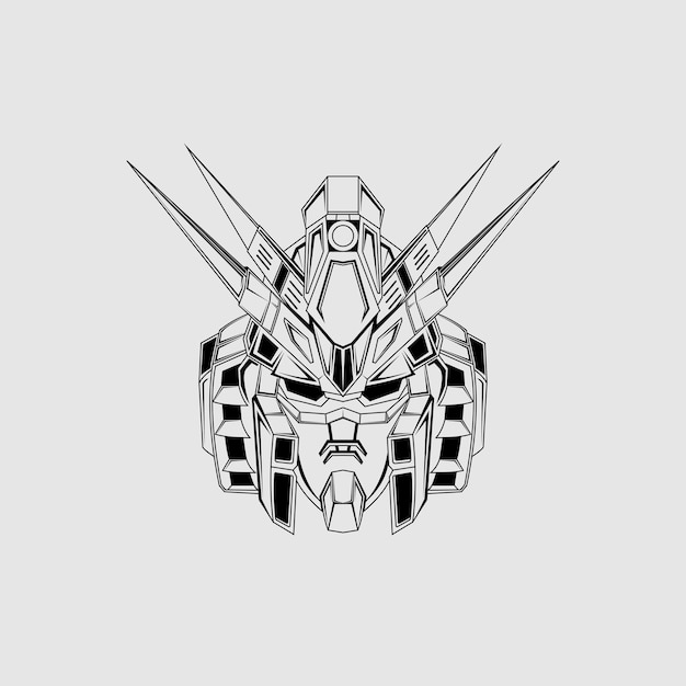 Costum gundam head t-shirt illustration schwarz-weiß-skizze