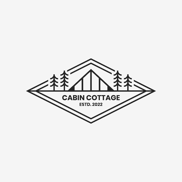 Cottage line art badge logo vector illustration design umriss des modernen logos der kabine