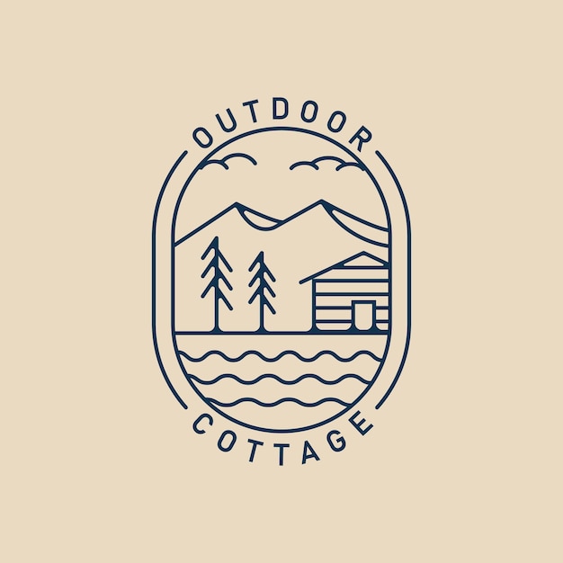 Cottage Line Art Logo minimalistisch mit Emblem-Vektor-Illustration-Design