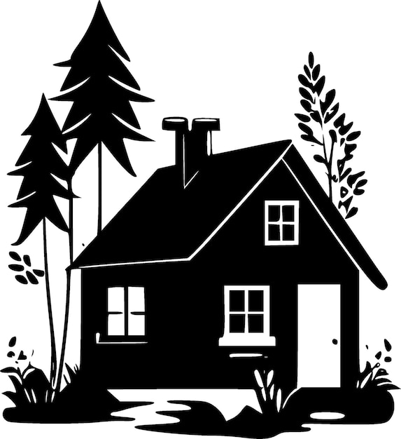 Vektor cottage schwarz-weiß-vektorillustration