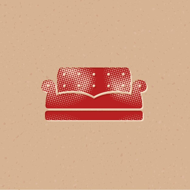 Couch-halbton-stil-ikone mit grunge-hintergrund-vektor-illustration