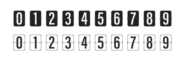 Vektor countdown-zähler-timer vektorsymbol auf weißem hintergrundxd sammlung von mechanischen flip-countdown-zahlentimer-anzeigetafel 10 eps