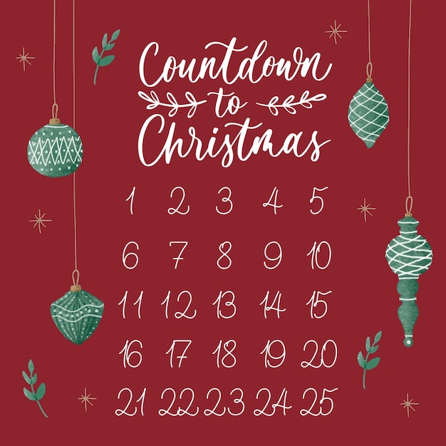 Vektor countdown zum weihnachts-adventskalendertag 25