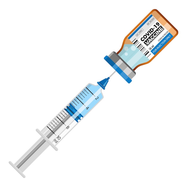 Covid 19 coronavirus-impfstoff. medizinische einwegspritze mit einer flasche coronavirus-impfstoff.