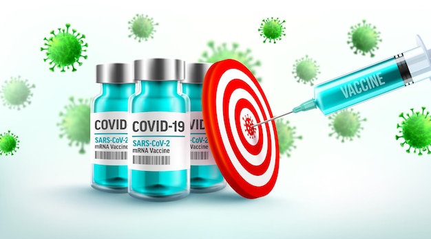 Covid19-coronavirus-impfung mit mrna-impfstoffen und spritzeninjektion zum ziel