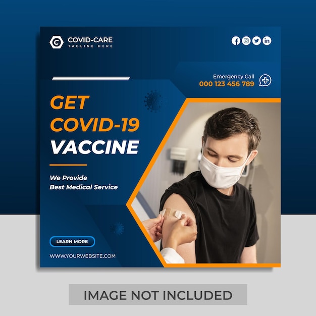 Covid19-Impfstoff Social Media oder Instagram post Template Vector Premium