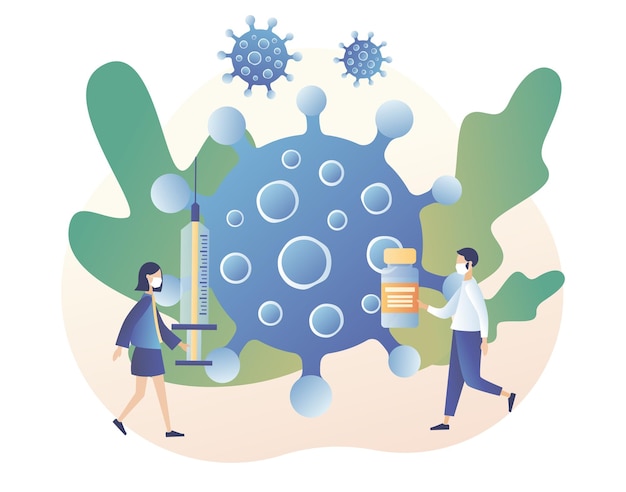 COVID19-Prävention Coronavirus-Konzept Stoppen Sie das neuartige Coronavirus 2019nCoV Winzige Menschen in medizinischer Maske