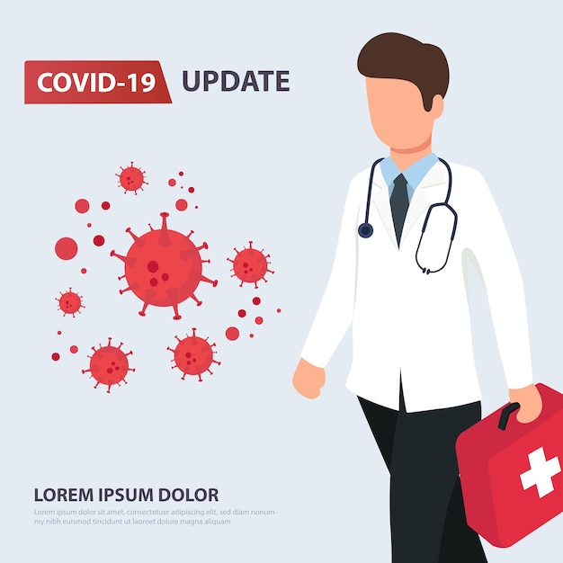 Vektor covid19-update durch arzt-hold-diagramm