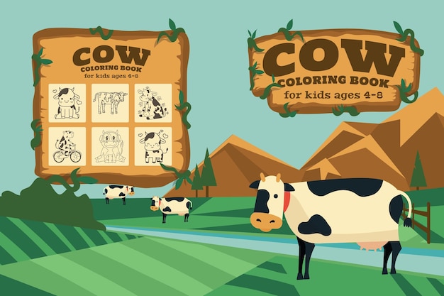 Cow Farm Animal Cartoon Cover Buchvorlage mit Vorder- und Rückseitendesigns 2023