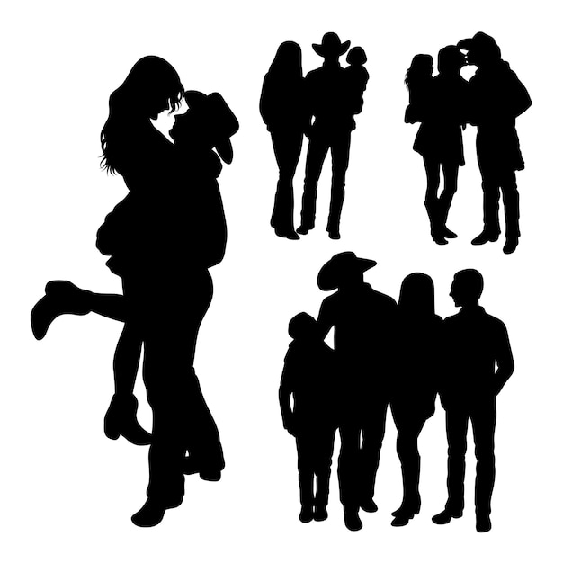 Cowboy-familien-pose-silhouetten