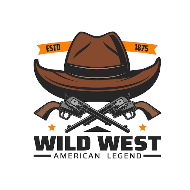 Cowboy-Hut und Waffen-Symbol Wilder Westen Western-Rodeo