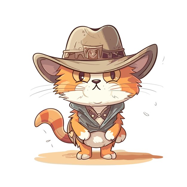 Vektor cowboy-katze mit hut western-illustration zeichentrickfilm-katze