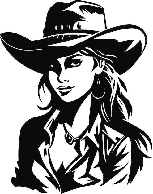 Vektor cowboy-mädchen mit hut schwarze frau cowboy-silhouette frau mit hut vektorillustration