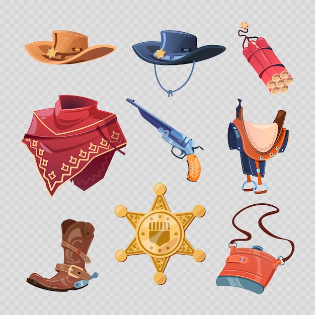 Vektor cowboy- oder western-sheriff-accessoires