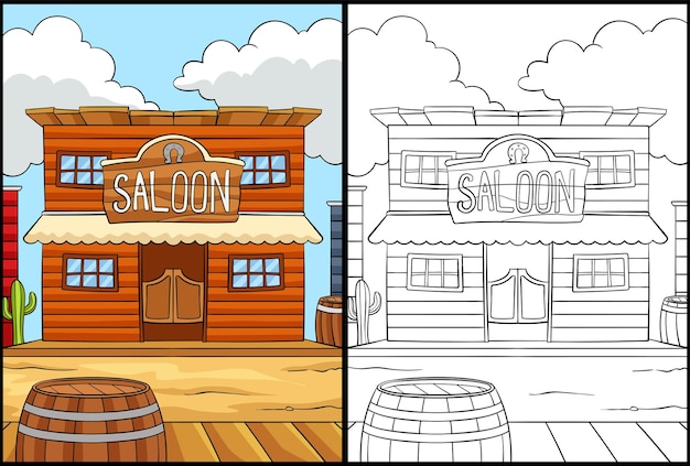 Vektor cowboy saloon malseite farbige illustration