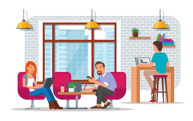 Coworking Center-Konzeptillustration, flaches Artdesign