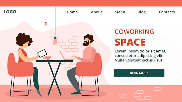 Vektor coworking-gruppe der kreativen mann-und frauen-fahne