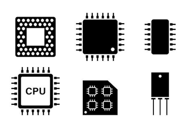 CPU-Mikroprozessor und Chips-Ikonen-Set