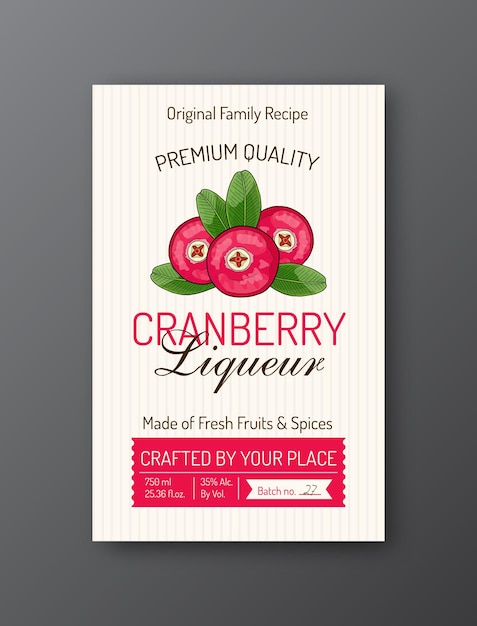 Cranberry-Likör-Alkohol-Etikett-Vorlage isoliert | Premium Vektor