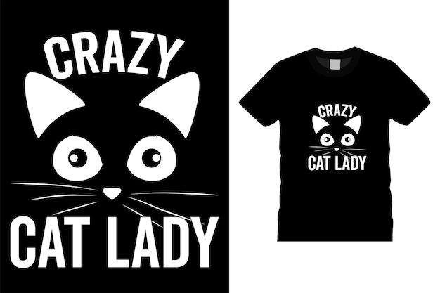 Vektor crazy cat lady t-shirt-design, grafik, typografie, liebe, glücklich, illustration, kalligrafie, vektor-vorlage