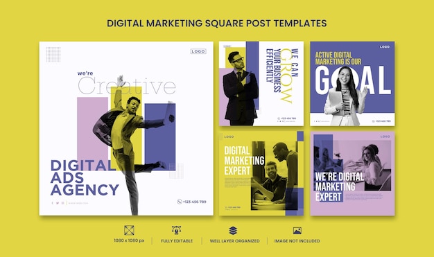 Creative digital business marketing square flyer social media marketing post template set