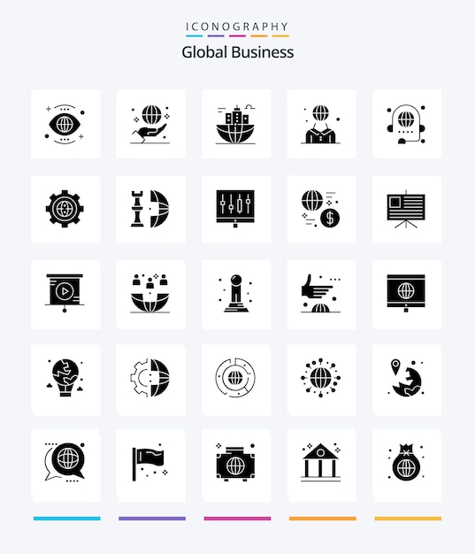 Creative global business 25 glyph solid black icon pack wie eine internationale globale hand-hauptstadt