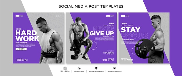 Creative Gym Marketing Square Flyer Social-Media-Post-Vorlagenset