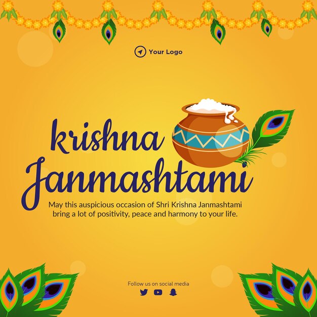 Creative happy krishna janmashtami banner-design-vorlage