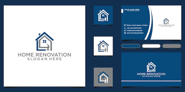 Creative home construction concept logo design und visitenkartenvorlage premium vector