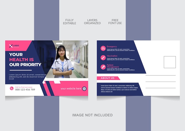 Creative medical healthcare postkarte bearbeitbares vorlagendesign