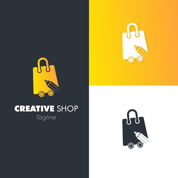 Creative-Shop-Logo-Vorlage mit Bleistift- und Radtaschen-Logo-Design Shopping-Logo-Vorlagen-Designer