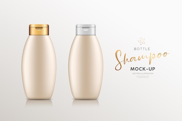 Creme-Shampoo-Produkte-Flasche mit Gold- und Silberkappenkollektionen Mock-up-Design-Hintergrund