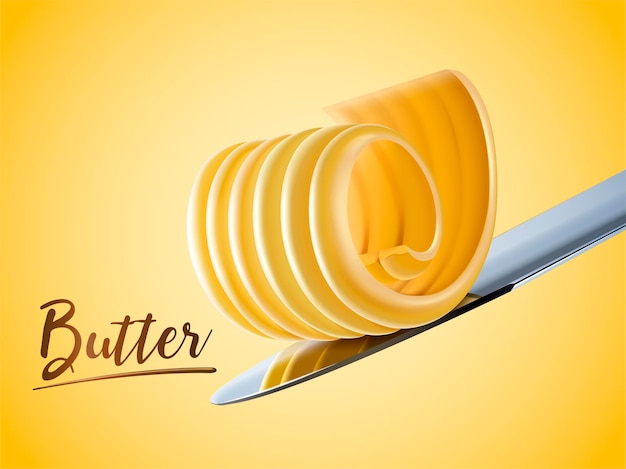 Cremiges butterelement, lockenbutter auf messer