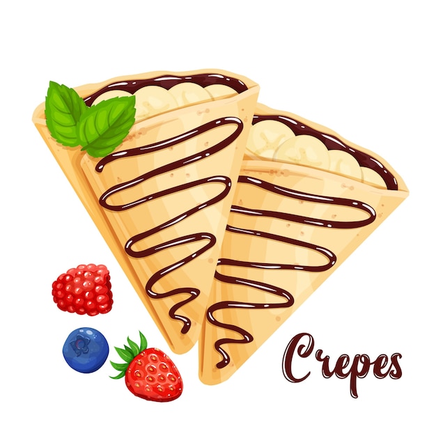 Crepes mit Bananen und Schokoladenpfannkuchenillustration