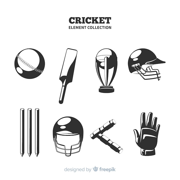 Vektor cricket elemente silhouette sammlung