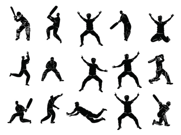 Cricket-Silhouette-Illustrationssatz