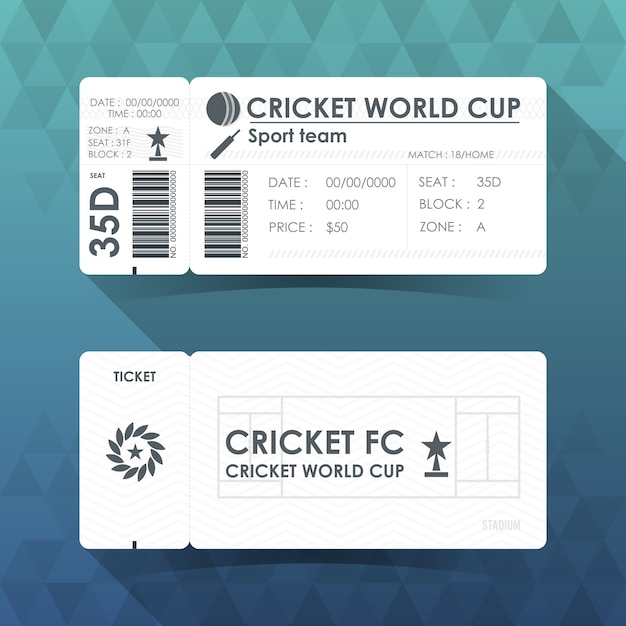 Cricket ticket kartendesign.