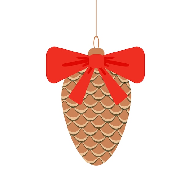 Vektor cristmas gold toy tannenzapfen mit roter schleife isolierte vektorillustration