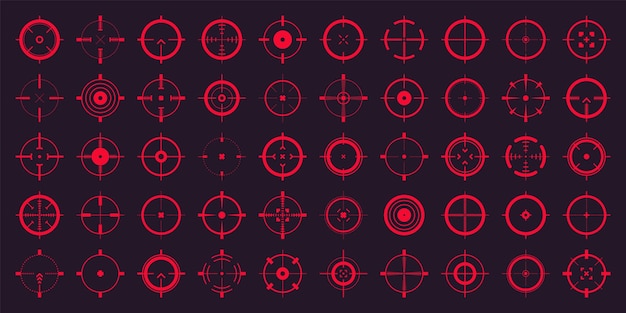 Crosshair-Gun-Sicht-Vektor-Symbole Bullseye rotes Ziel oder Zielsymbol Militärgewehr-Scope-Schießen
