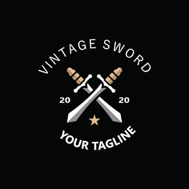 Crossing sword vintage-logo-design, illustration, schwert-element kann als logo-symbol-vorlage, wappen-konzept verwendet werden