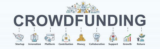 Crowdfunding-banner-web-symbol für unternehmen und start.